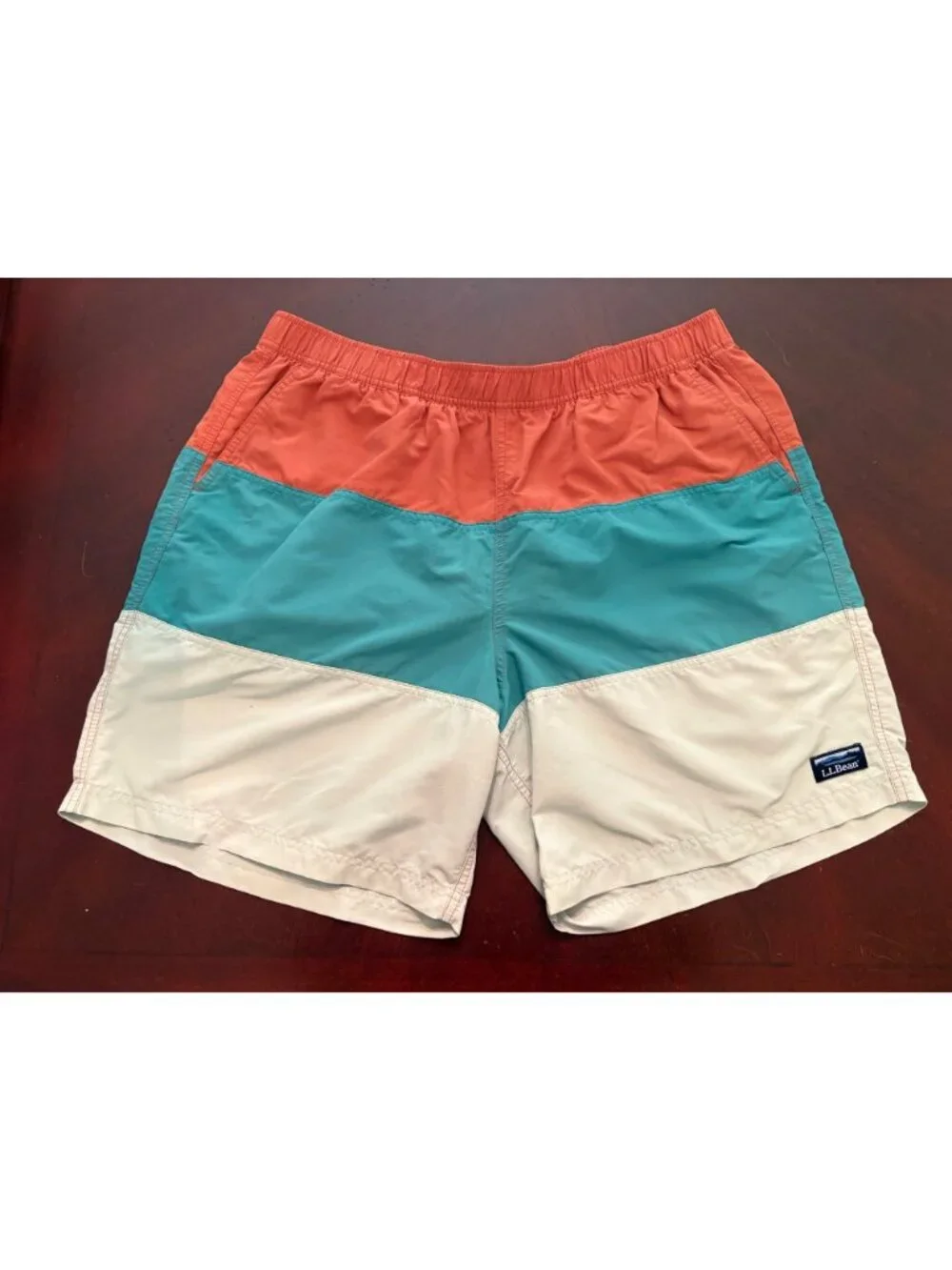 L.L.Bean Classic Supplex Sport Shorts Colorblock Lined Swim Trunks Men’s XL